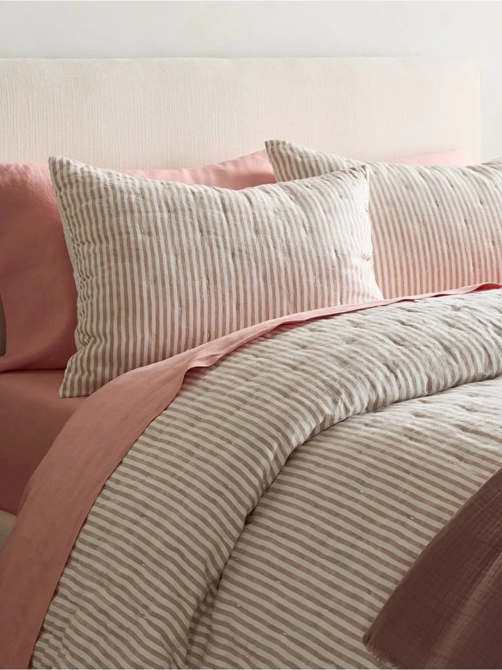 New Latte Full/Queen European Linen Striped Quilt - Retail $170